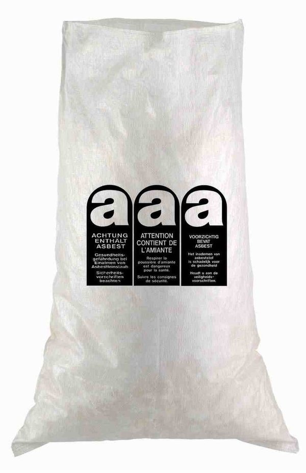 LDPE-Sack mit Asbest-Warndruck | 90 x 130 cm | ca. 210 Liter