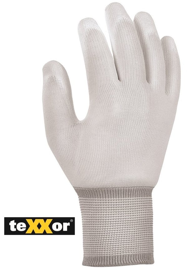 Polyester-Strickhandschuh von teXXor® mit PU-Beschichtung  weiß| Gr. 6 (XS) bis 11 (XXL) | ab € 0,57
